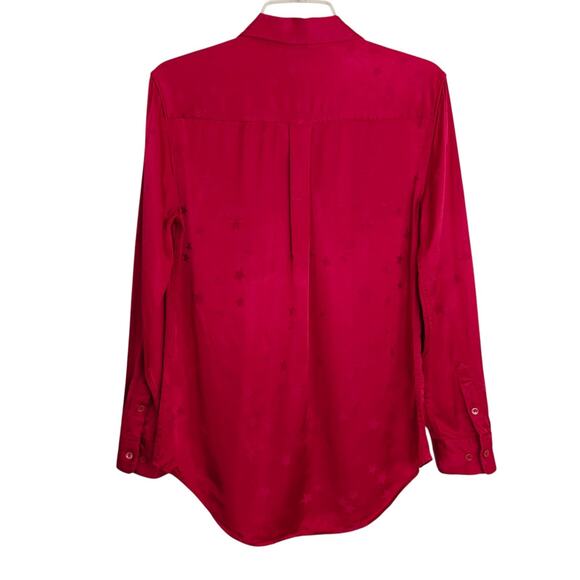 Equipment x Tabitha Simmons Star Print Satin Shirt Size XS Hot Pink Button Front - Picture 6 of 9